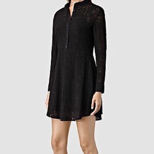 All Saints Lilt Black Lace Sheer Button Up Dress